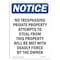 Signmission Sign, 10" H, 7" W, Rigid Plastic, No Trespassing Private Property Sign, Portrait, V-14978 OS-NS-P-710-V-14978 - alternate 1